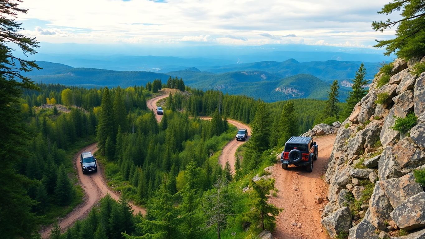 Rugged off-road trails through forests and rocky terrains.