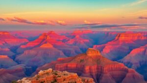 Hyper-realistic view of the Grand Canyon at sunset.