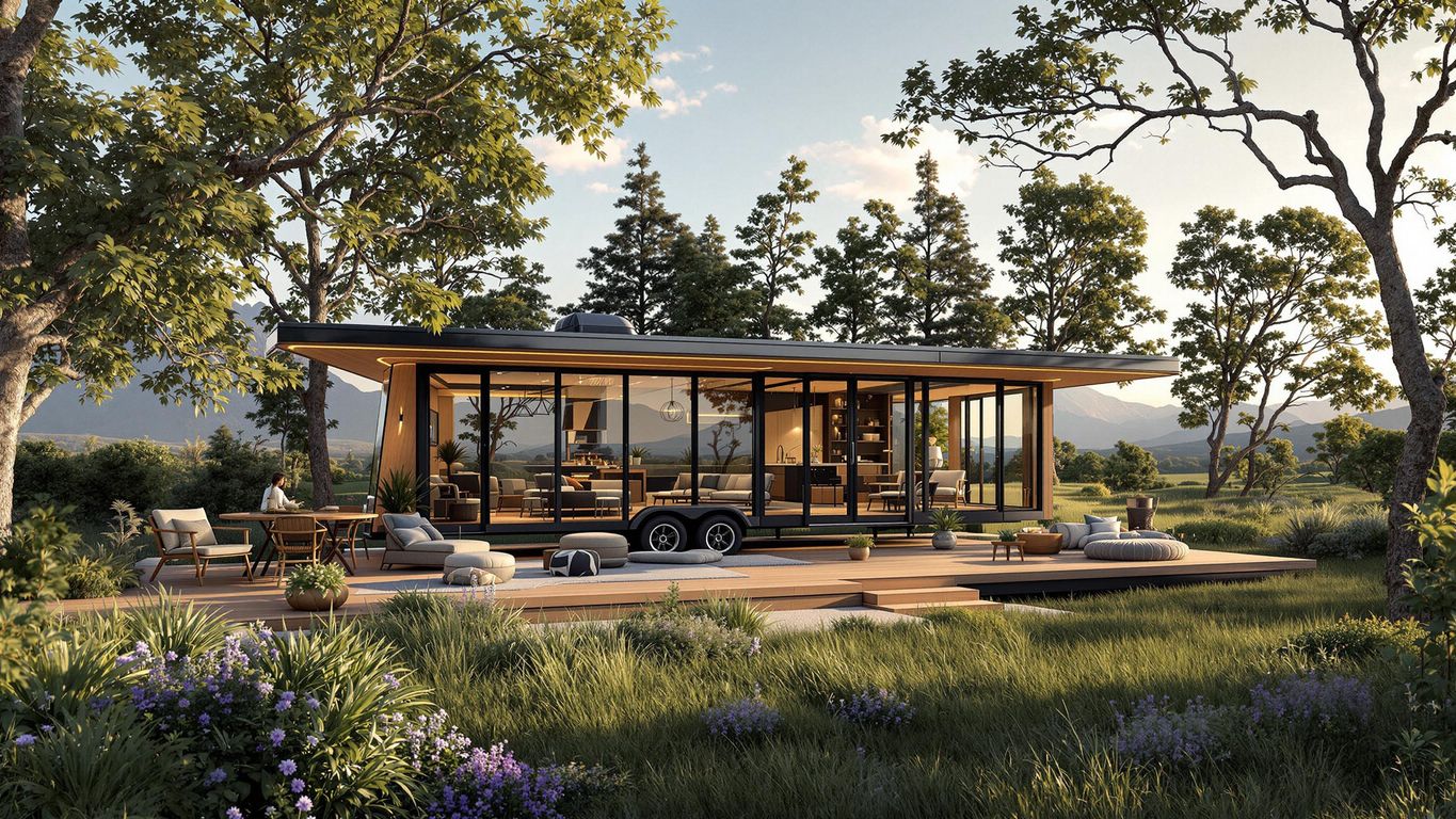 Luxurious off-grid camper in a serene natural setting.